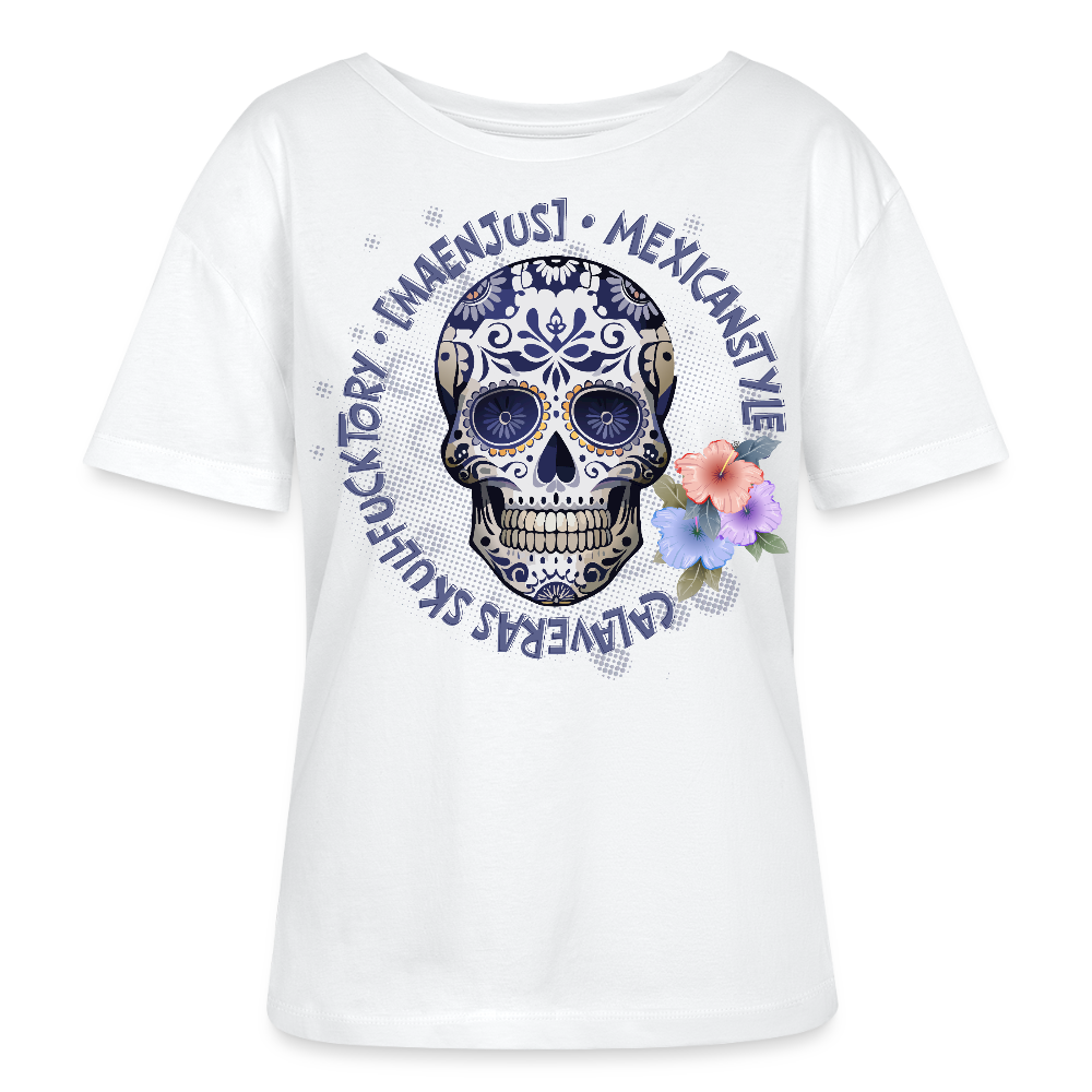 Rundhals Frauen Bio-T-Shirt mit MAENJUS MEXICANSTYLE PRINT Vorderseite - Weiß