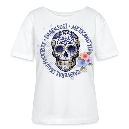 Rundhals Frauen Bio-T-Shirt mit MAENJUS MEXICANSTYLE PRINT Vorderseite - Weiß