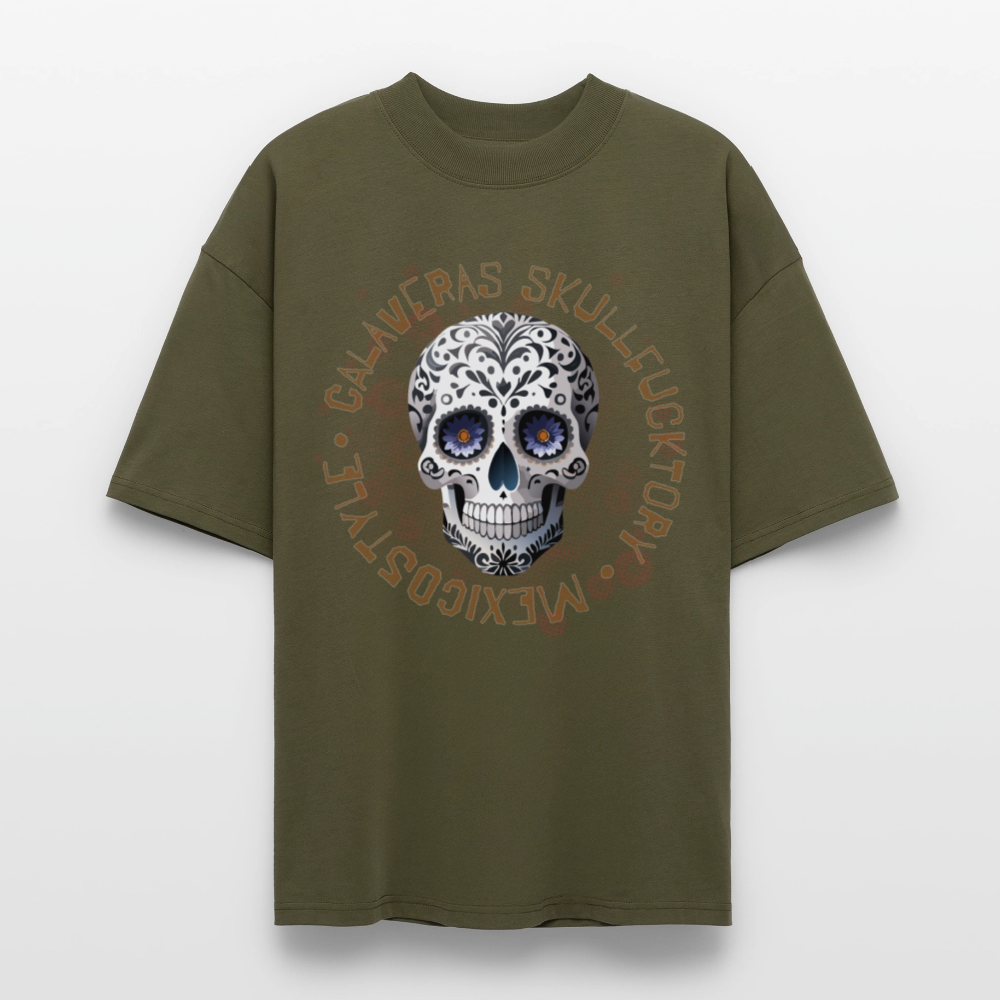 Oversized Unisex T-Shirt mit CALAVERAS SKULLPRINT - Khaki