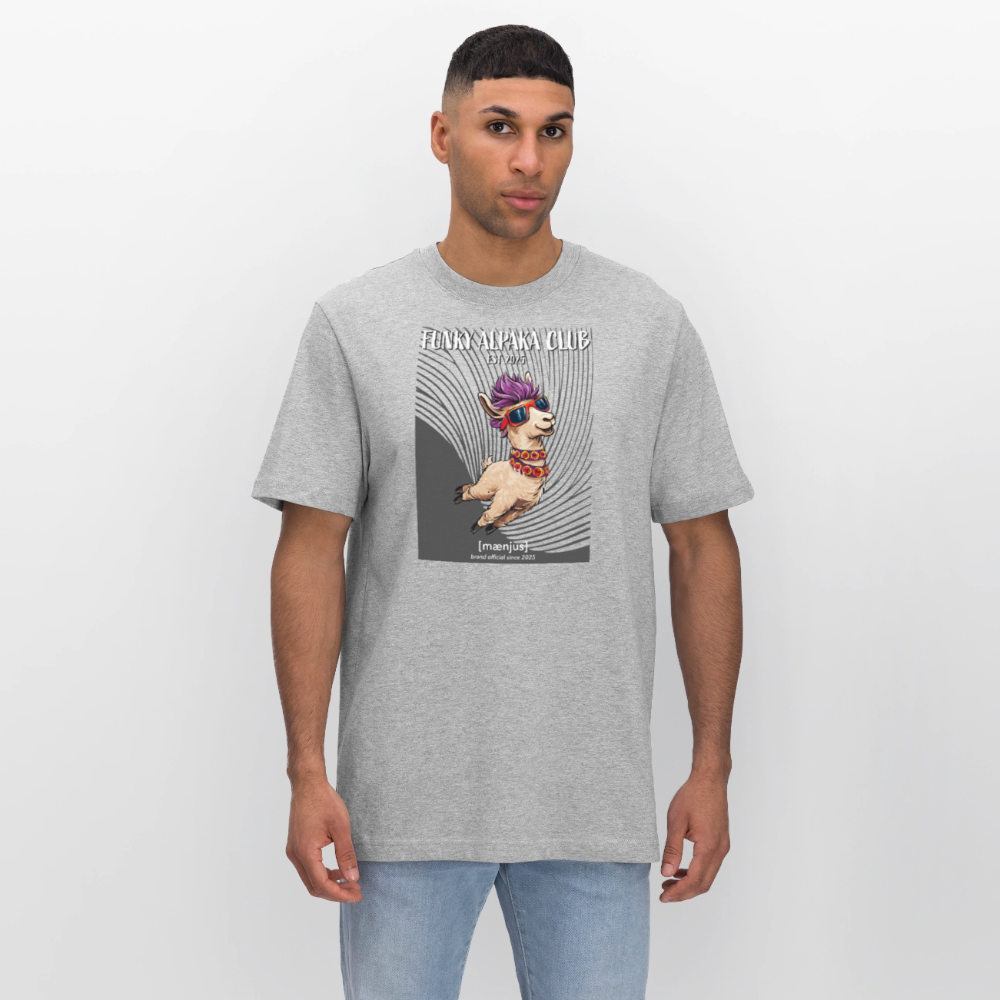 Unisex Bio-T-Shirt mit FUNKY ALPAKA CLUB PRINT Vorderseite - Grau meliert