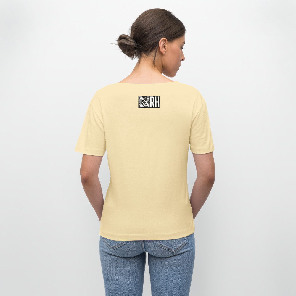 Relaxed Rundhals Frauen Bio-T-Shirt mit MAENJUS NETWORK FASHION PRINT - Creme