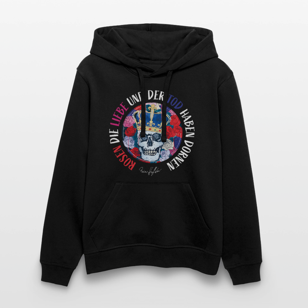 Oversized Unisex Hoodie mit ROSEN DIE LIEBE UND DER TOD HABEN DORNEN PRINT - Schwarz