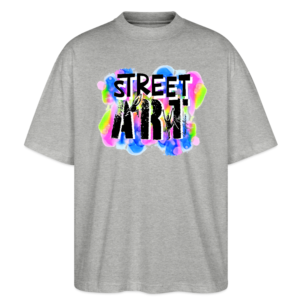 Oversized Unisex Bio T-Shirt mit STREET ART PRINT - Grau meliert