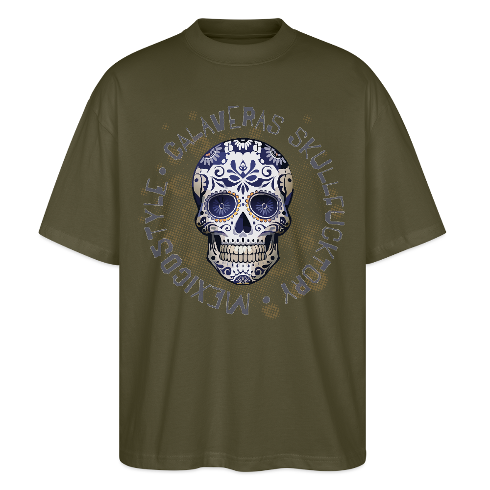 Oversized Unisex T-Shirt mit CALAVERAS SKULLPRINT - Khaki