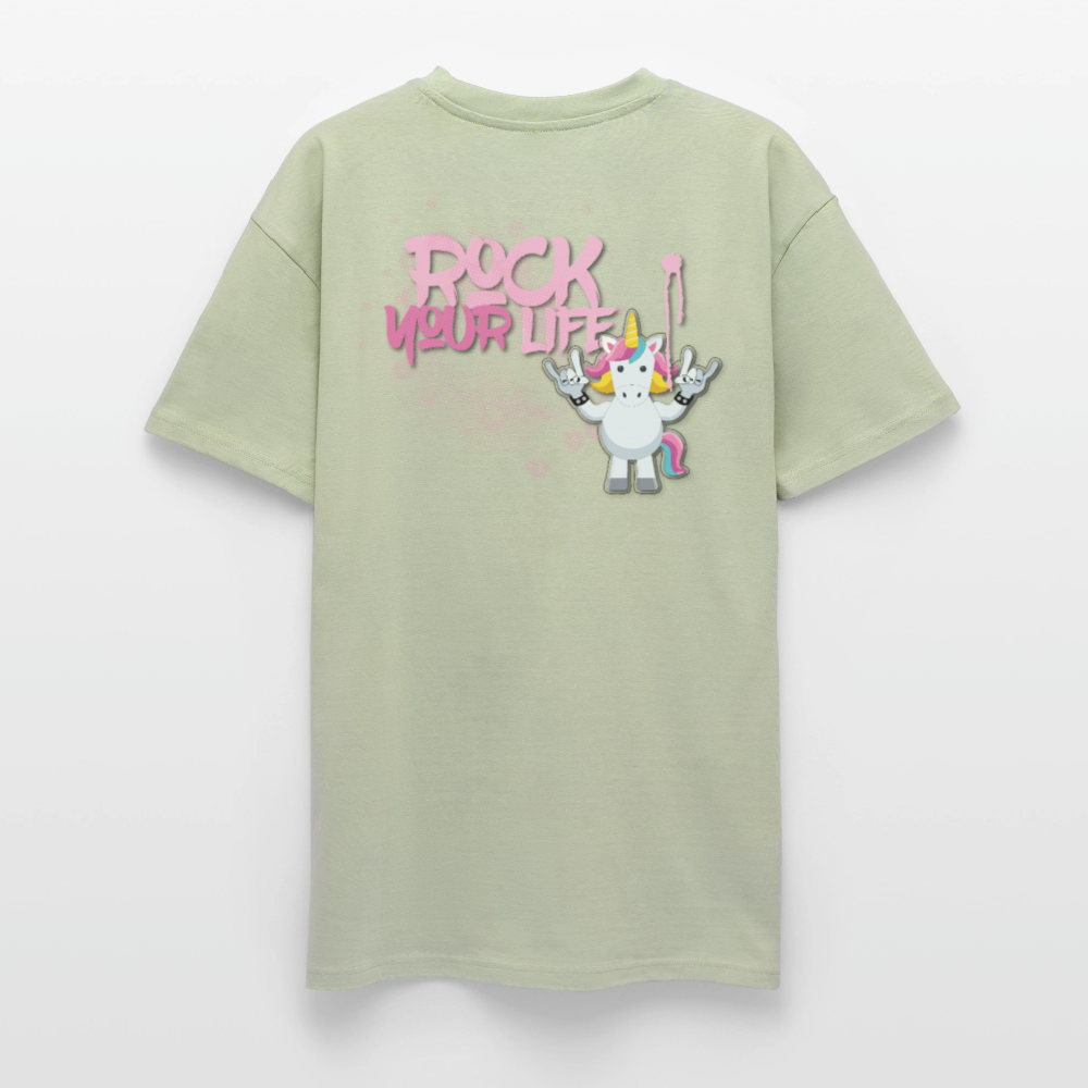 Heavy Oversize T-Shirt mit ROCK YOUR LIFE PRINT - Leichtes Salbeigrün