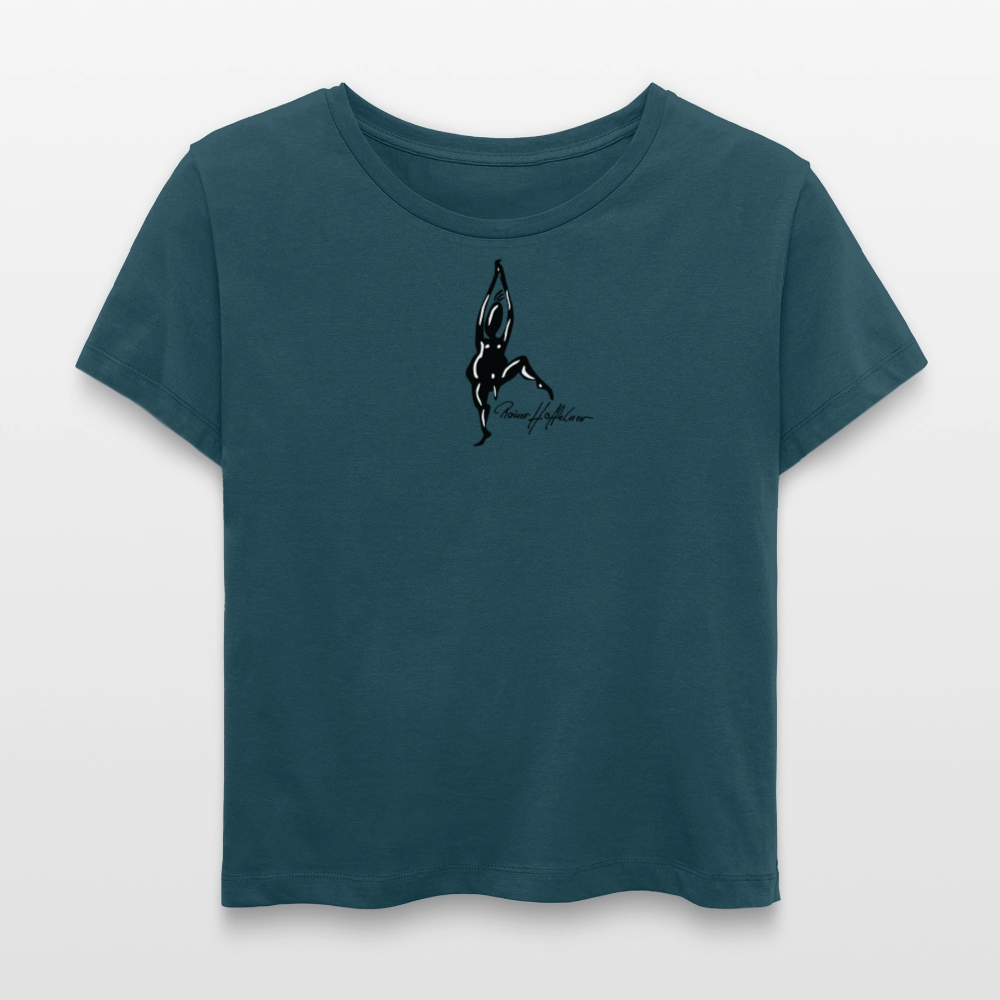 Relaxed Rundhals Frauen Bio-T-Shirt mit TUSCHEMÄNNCHEN PRINT - Dunkles Petrol