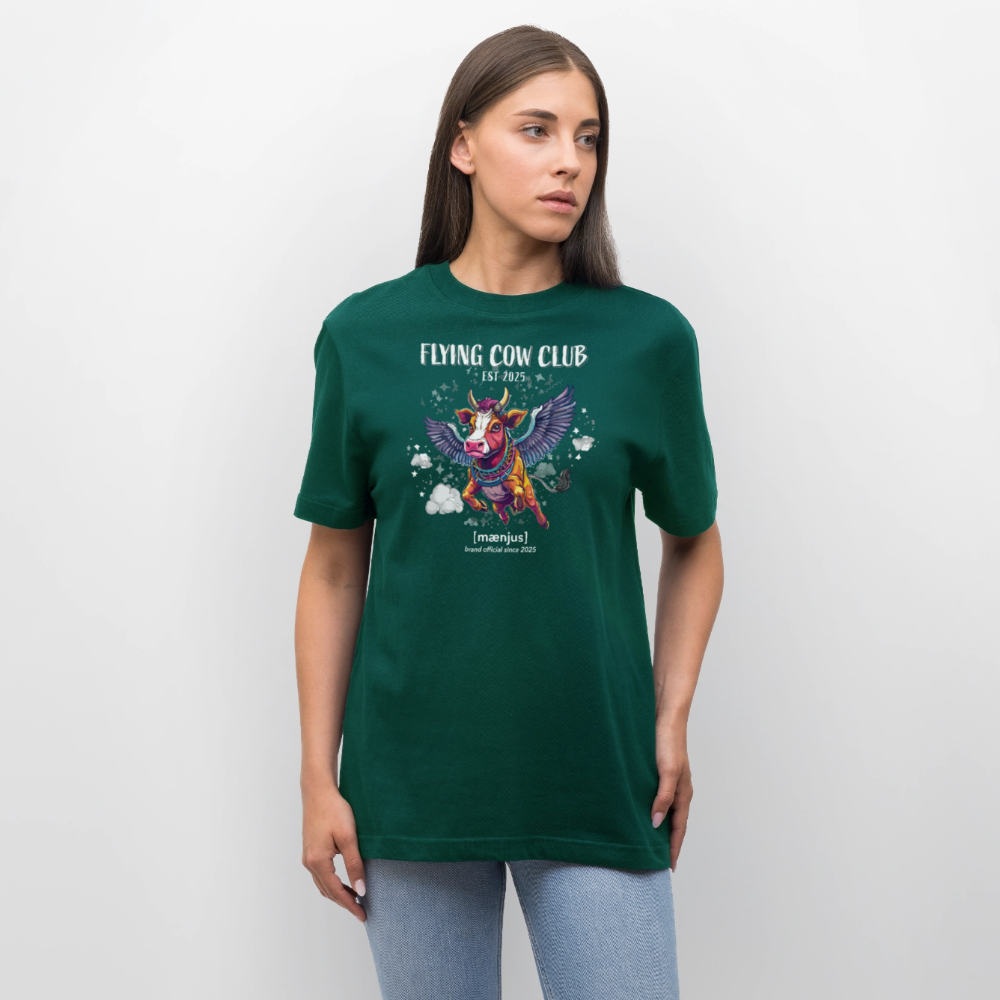 Unisex Bio-T-Shirt mit FLYING COW CLUB PRINT Vorderseite - Forest