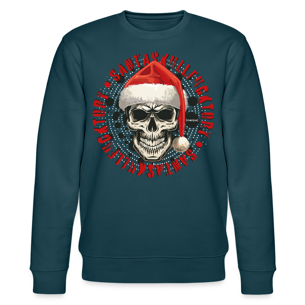 Unisex Bio-Sweatshirt mit SANTASKULL FUCKTORY PRINT - Dunkles Petrol