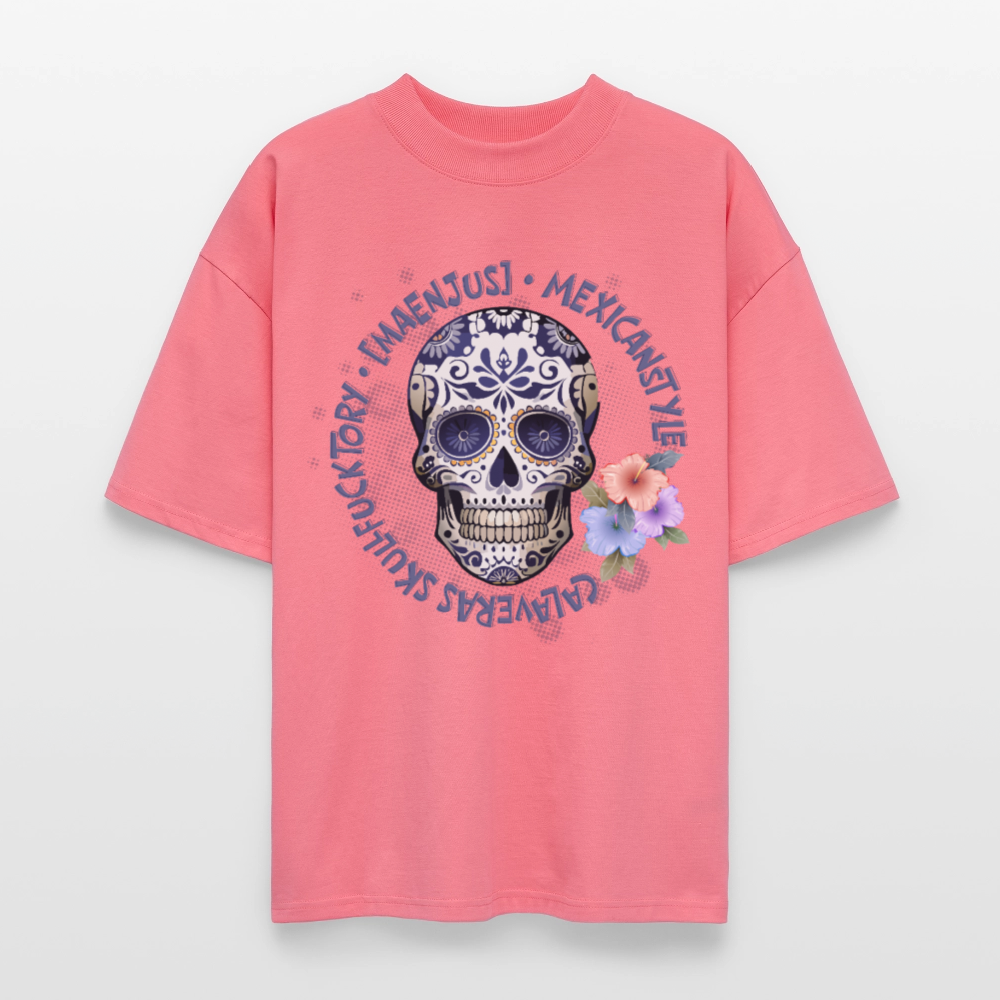 Oversized Unisex Bio T-Shirt mit MAENJUS MEXICANSTYLE PRINT Vorderseite - Pink