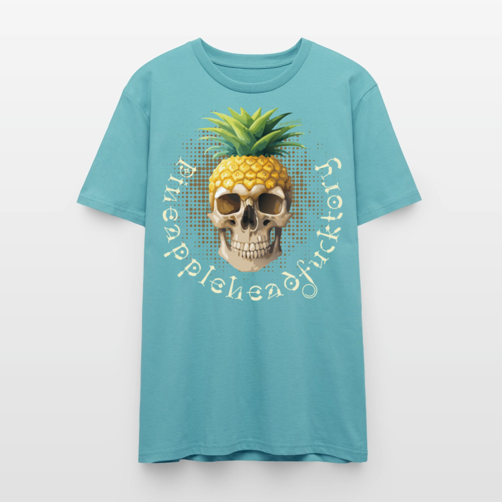 Unisex T-Shirt mit PINEAPPLEHEAD SKULL PRINT Vorderseite - Pastelltürkis