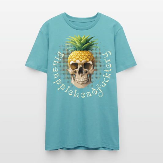 Unisex T-Shirt mit PINEAPPLEHEAD SKULL PRINT Vorderseite - Pastelltürkis
