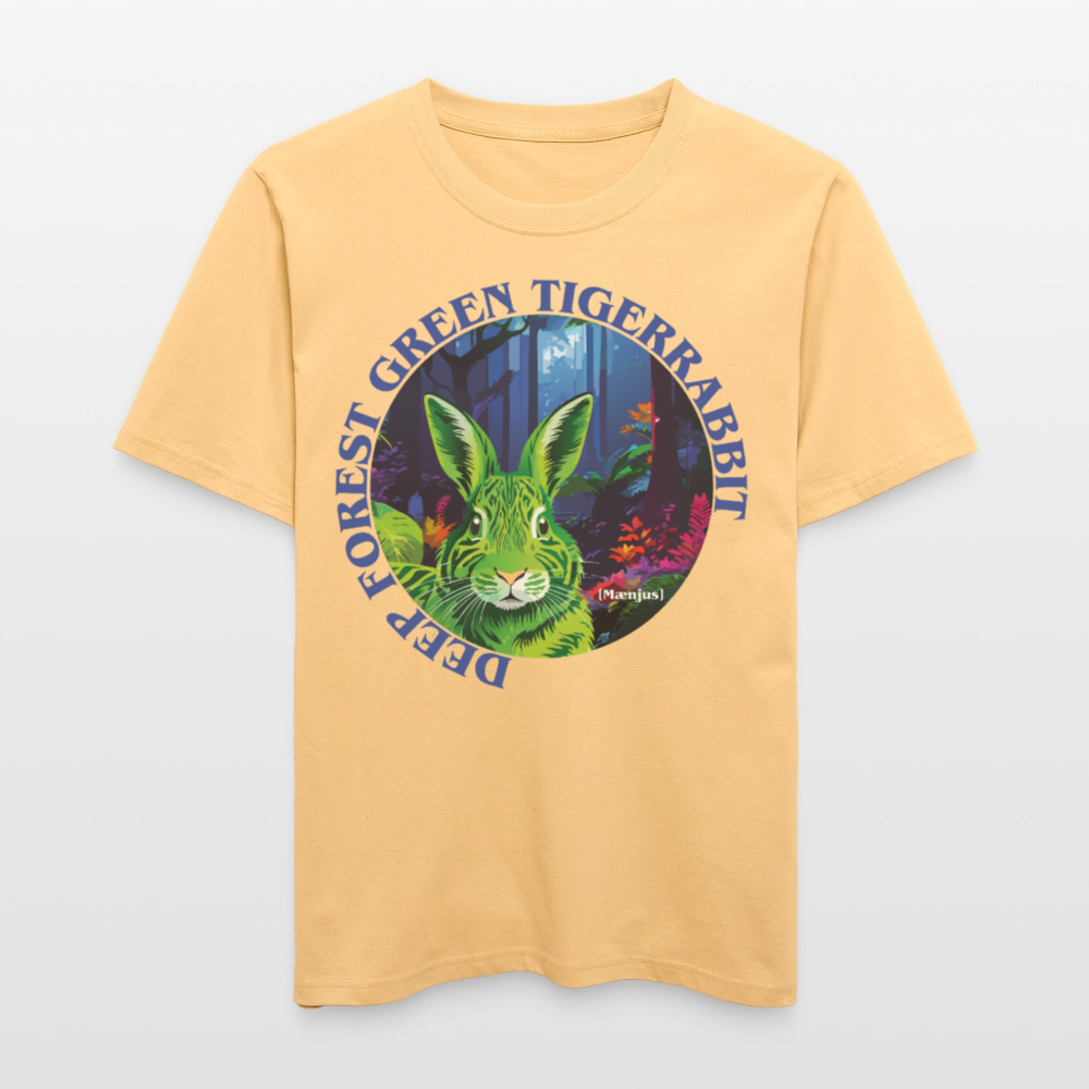 Relaxed Fit Unisex Bio-T-Shirt mit DEEP FOREST GREEN TIGERRABBIT PRINT Vorderseite - Hellgelb