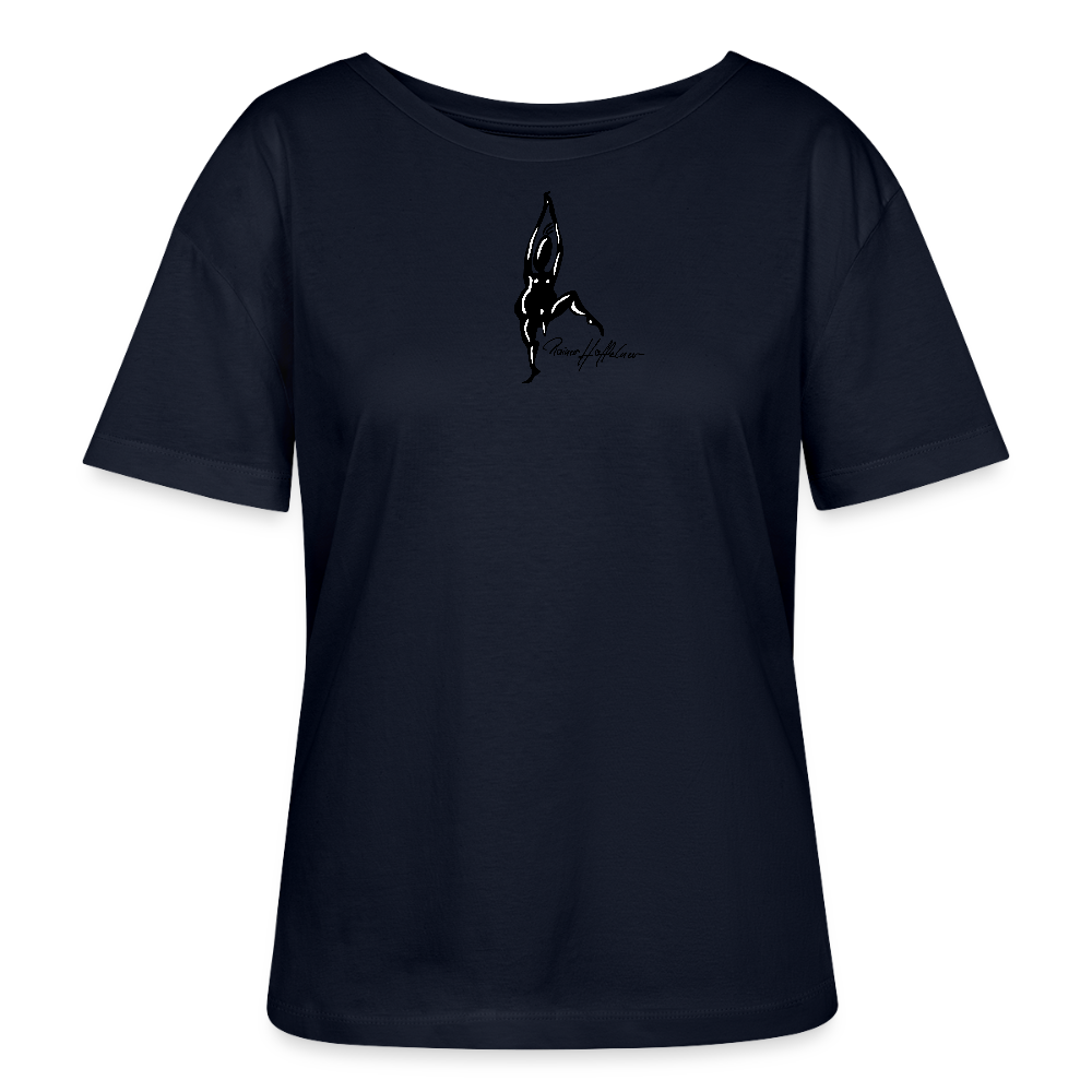 Relaxed Rundhals Frauen Bio-T-Shirt mit TUSCHEMÄNNCHEN PRINT - Navy