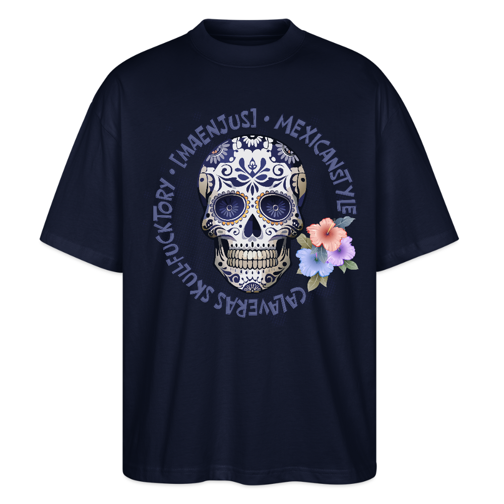 Oversized Unisex Bio T-Shirt mit MAENJUS MEXICANSTYLE PRINT Vorderseite - Navy