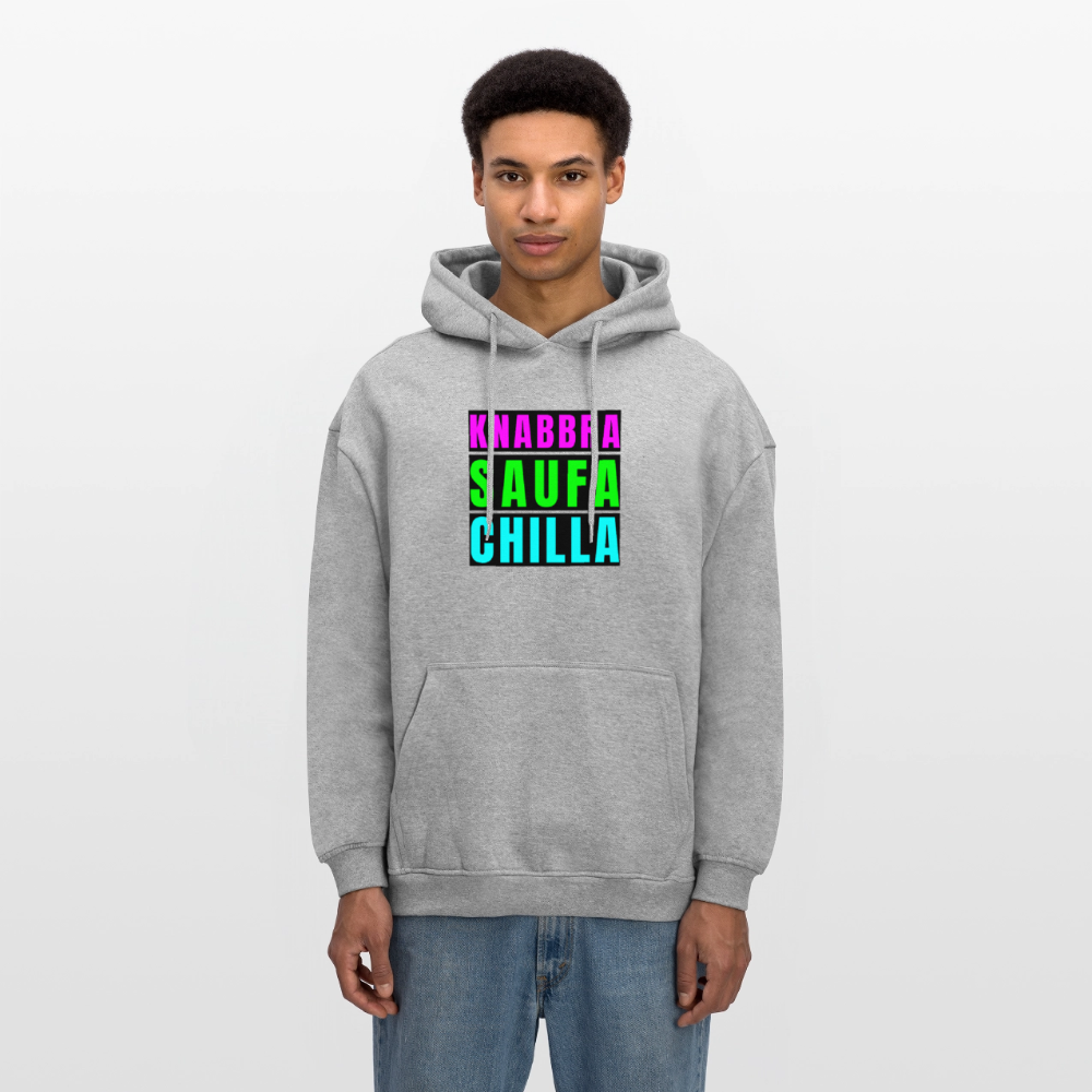 Oversized Unisex Hoodie mit KNABBRA SAUFA CHILLA PRINT - Grau meliert