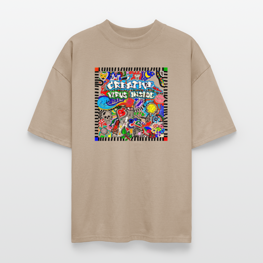 Oversized Unisex Bio T-Shirt mit CREATIVE VIRUS INSIDE PRINT Vorderseite - Steingrau