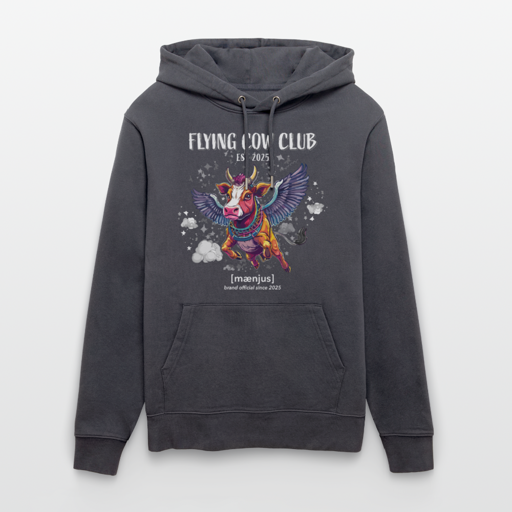 Unisex Bio-Hoodie mit FLYING COW CLUB PRINT Vorderseite - Indigoblau