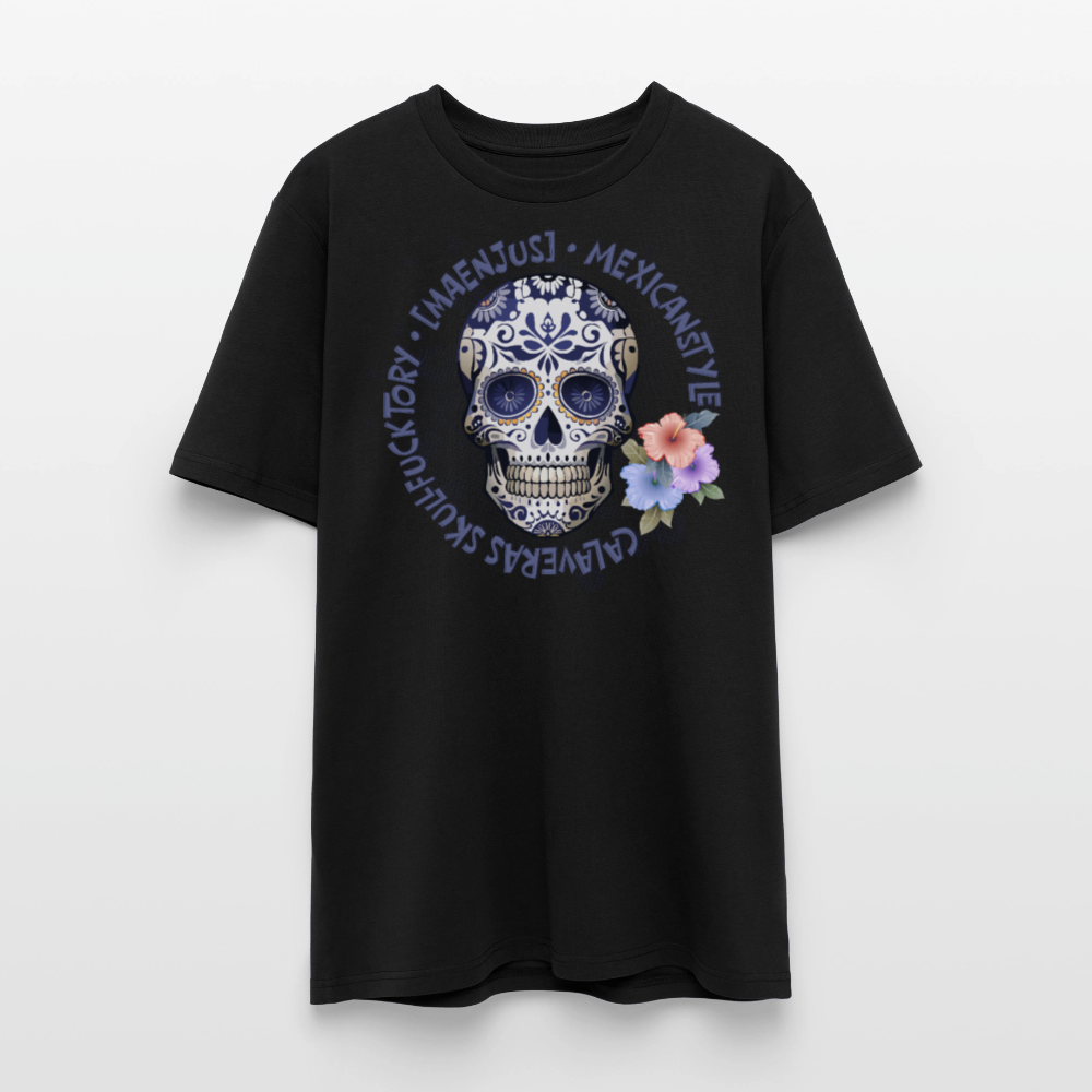 Unisex Bio-T-Shirt mit MAENJUS MEXICANSTYLE PRINT Vorderseite - Schwarz