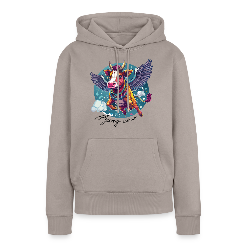 Frauen Premium Hoodie mit FLYING COW PRINT - Taupe
