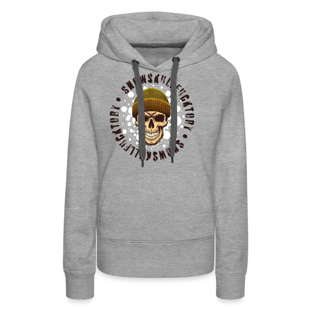 Frauen Premium Hoodie mit SNOWSKULL PRINT - Grau meliert