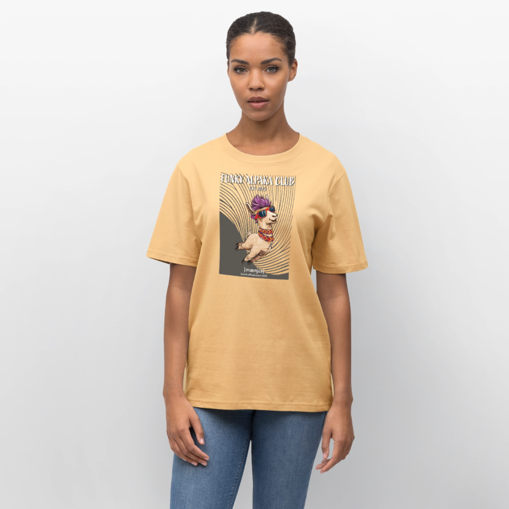 Unisex Bio-T-Shirt mit FUNKY ALPAKA CLUB PRINT Vorderseite - Hellgelb