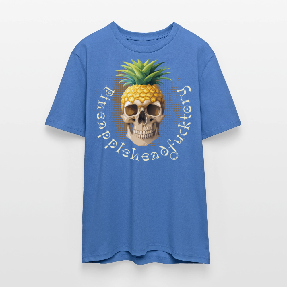 Unisex Bio-T-Shirt mit PINEAPPLE SKULL PRINT Vorderseite - Achtsames Blau