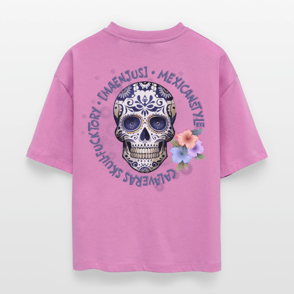 Frauen Boxy Bio-T-Shirt mit MAENJUS MEXICANSTYLE PRINT Vorder- und Rückseite - Pink