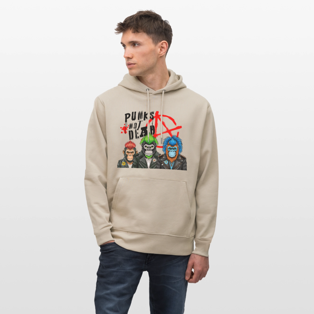 Unisex Hoodie mit PUNKS NOT DEAD PRINT - Beige