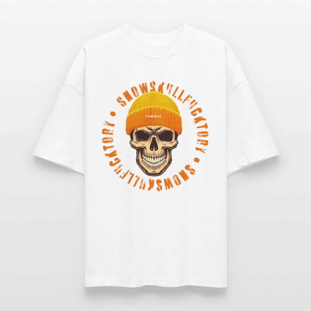 Oversized Unisex Bio T-Shirt mit SNOWSKULL FUCKTORY PRINT - Weiß
