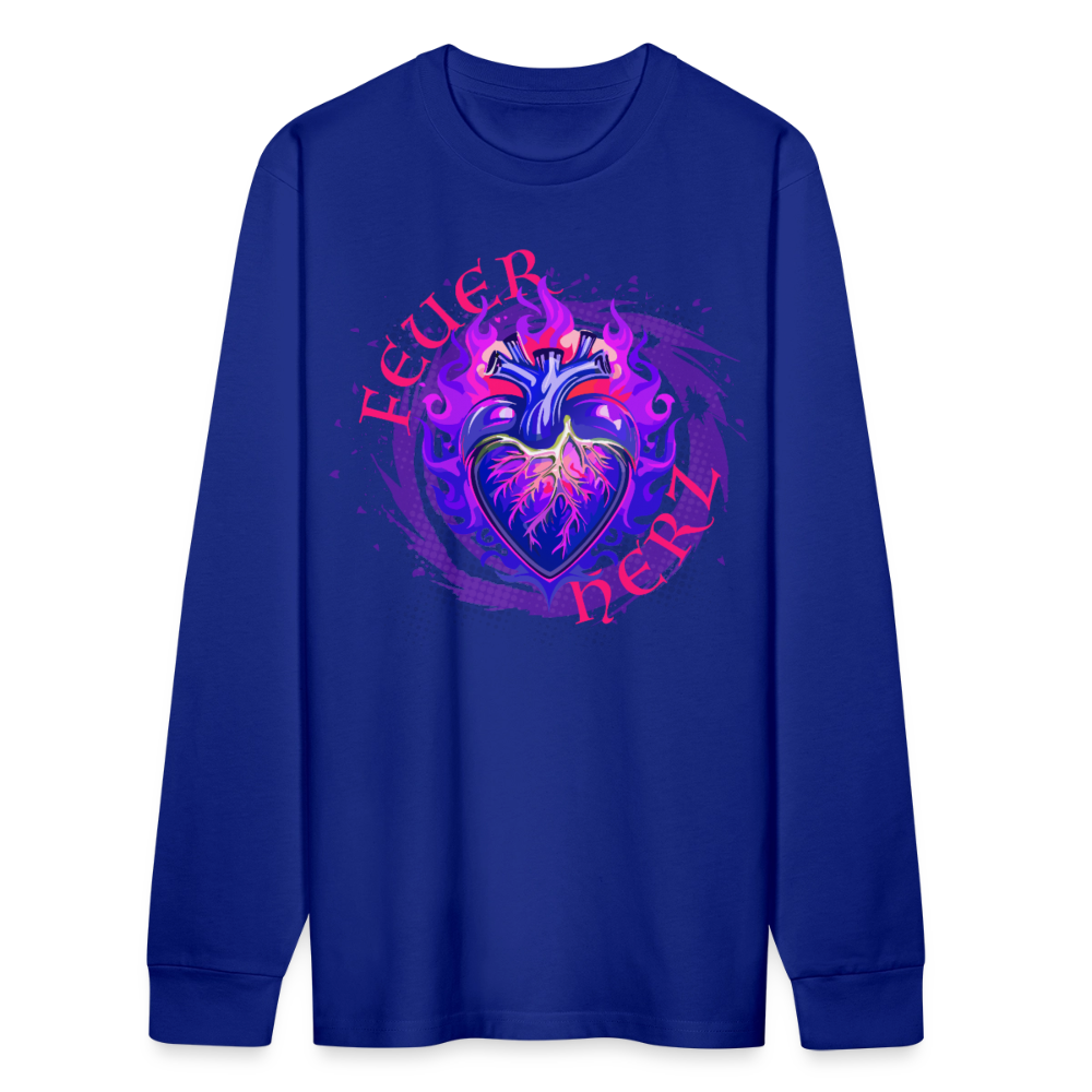 Unisex Bio-Langarmshirt mit FEUERHERZ LILA PRINT - Königsblau