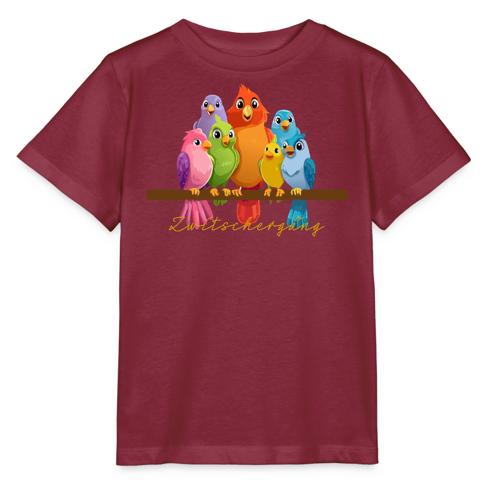 Kinder T-Shirt MINI mit Zwitschergäng Print - Burgunderrot