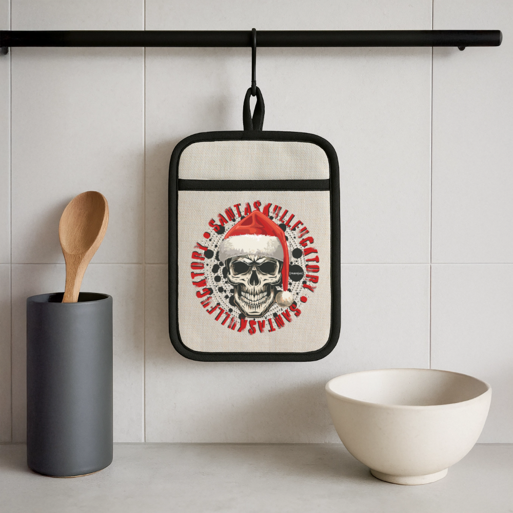 Topflappen mit Gummirückseite mit SANTASKULL FUCKTORY PRINT - Leinen/Schwarz