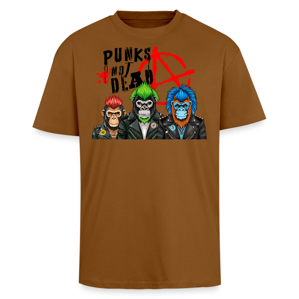 Heavy Oversize T-Shirt mit PUNKS NOT DEAD PRINT - Toffee