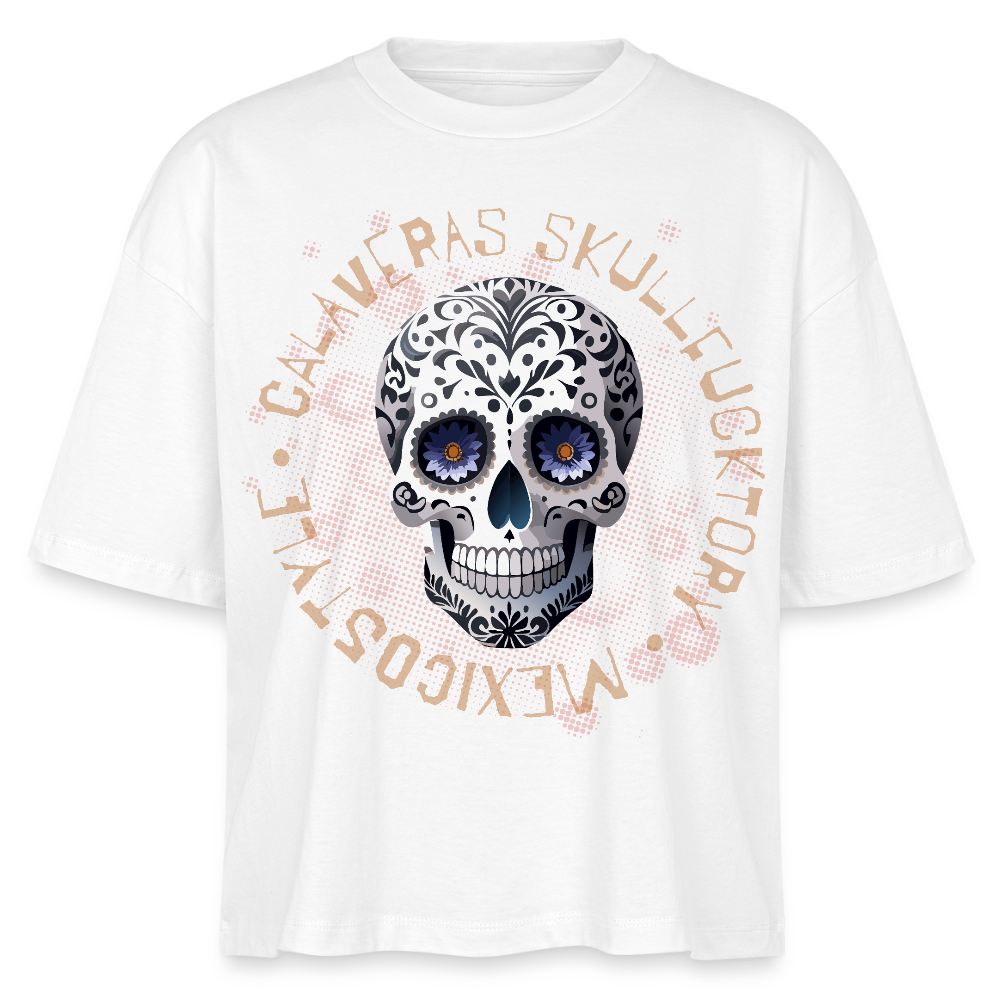 Frauen Boxy Bio-T-Shirt mit CALAVERAS SKULL PRINT - Weiß