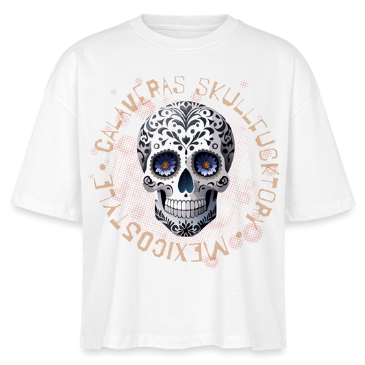 Frauen Boxy Bio-T-Shirt mit CALAVERAS SKULL PRINT - Weiß