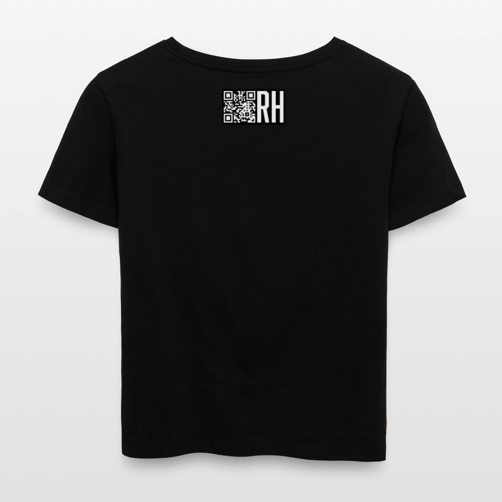 Relaxed Rundhals Frauen Bio-T-Shirt mit MAENJUS NETWORK FASHION PRINT - Schwarz