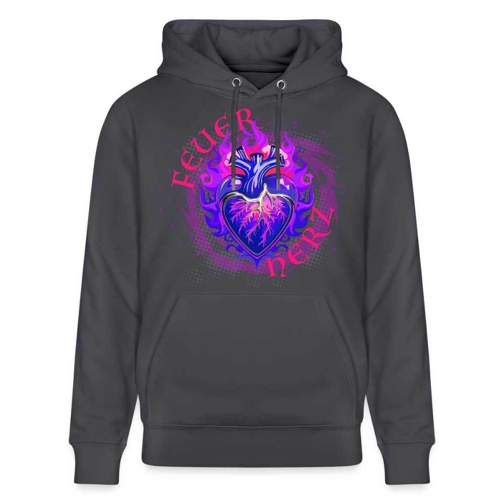 Unisex Bio-Hoodie mit FEUERHERZ LILA PRINT - Indigoblau