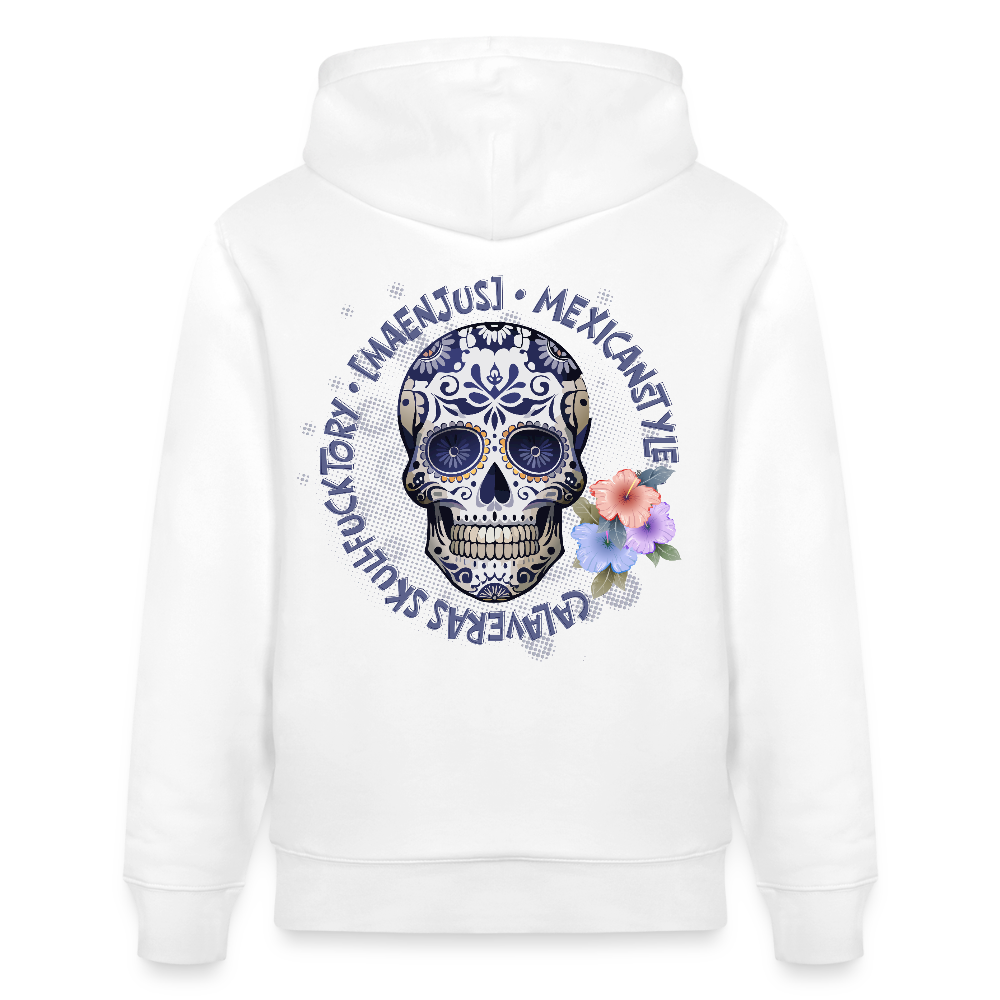 Unisex Hoodie mit MAENJUS MEXICANSTYLE PRINT Vorder- und Rückseite - Weiß