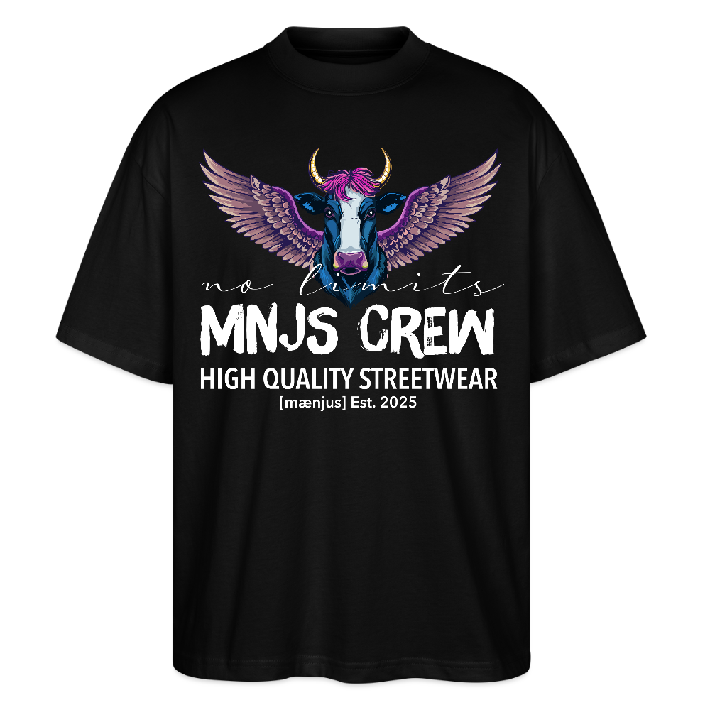 Oversized Unisex Bio T-Shirt mit MNJS CREW no limits PRINT - Schwarz