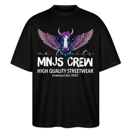 Oversized Unisex Bio T-Shirt mit MNJS CREW no limits PRINT - Schwarz