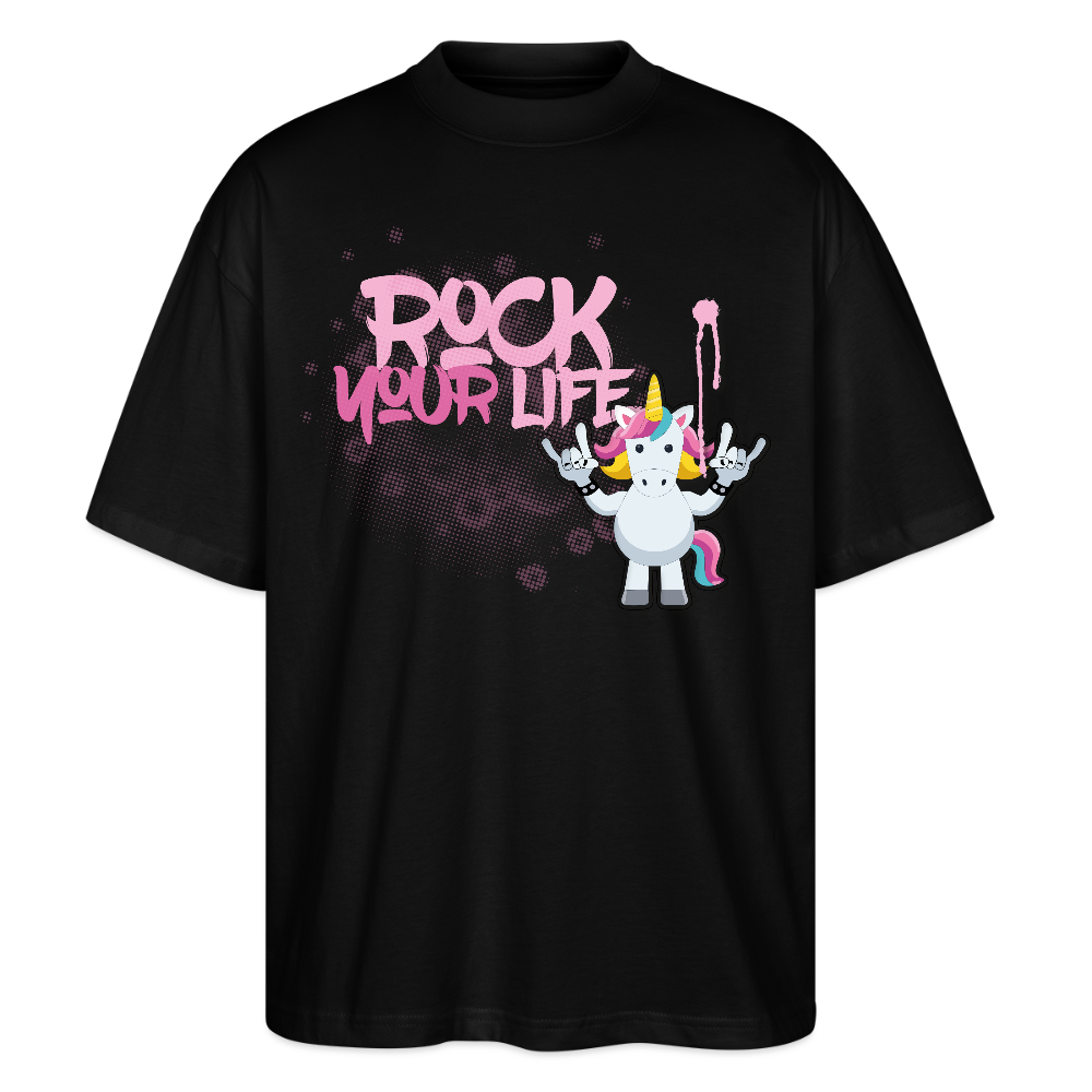 Oversized Unisex T-Shirt mit ROCK YOUR LIFE PRINT - Schwarz