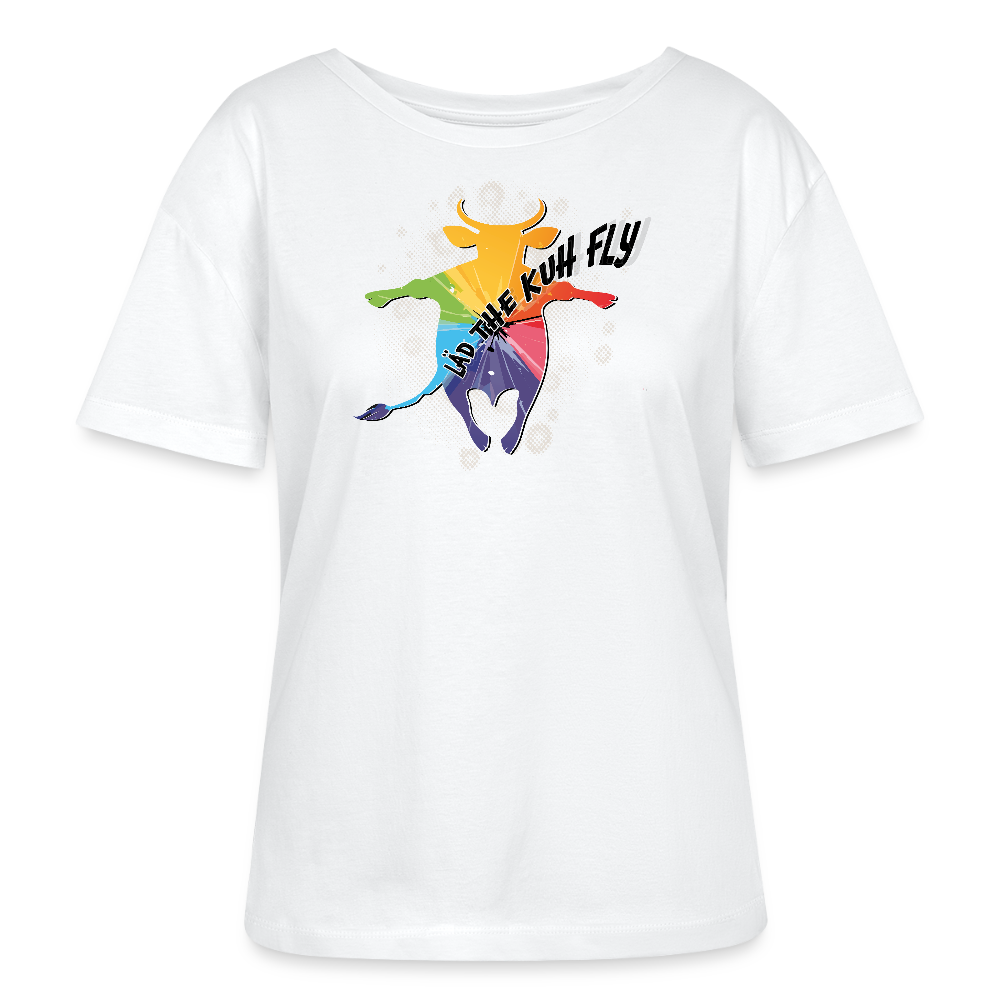 Frauen T-Shirt mit LÄD THE KUH FLY PRINT - Weiß