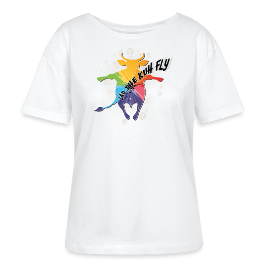 Frauen T-Shirt mit LÄD THE KUH FLY PRINT - Weiß