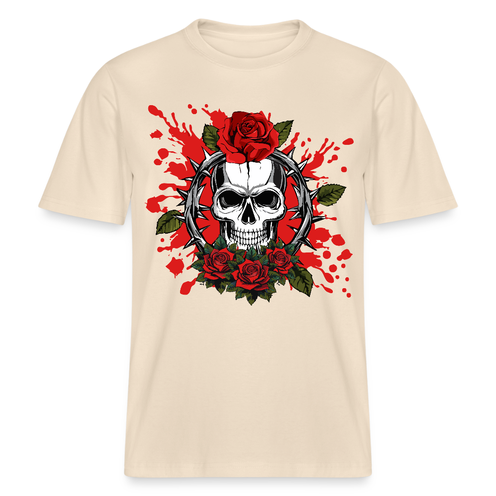 Relaxed Fit Unisex Bio-T-Shirt mit  ROSEN SKULL PRINT Vorderseite - Weißgrau