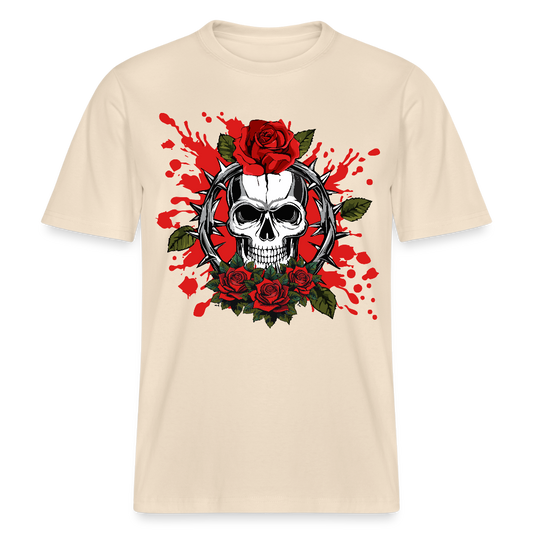 Relaxed Fit Unisex Bio-T-Shirt mit  ROSEN SKULL PRINT Vorderseite - Weißgrau