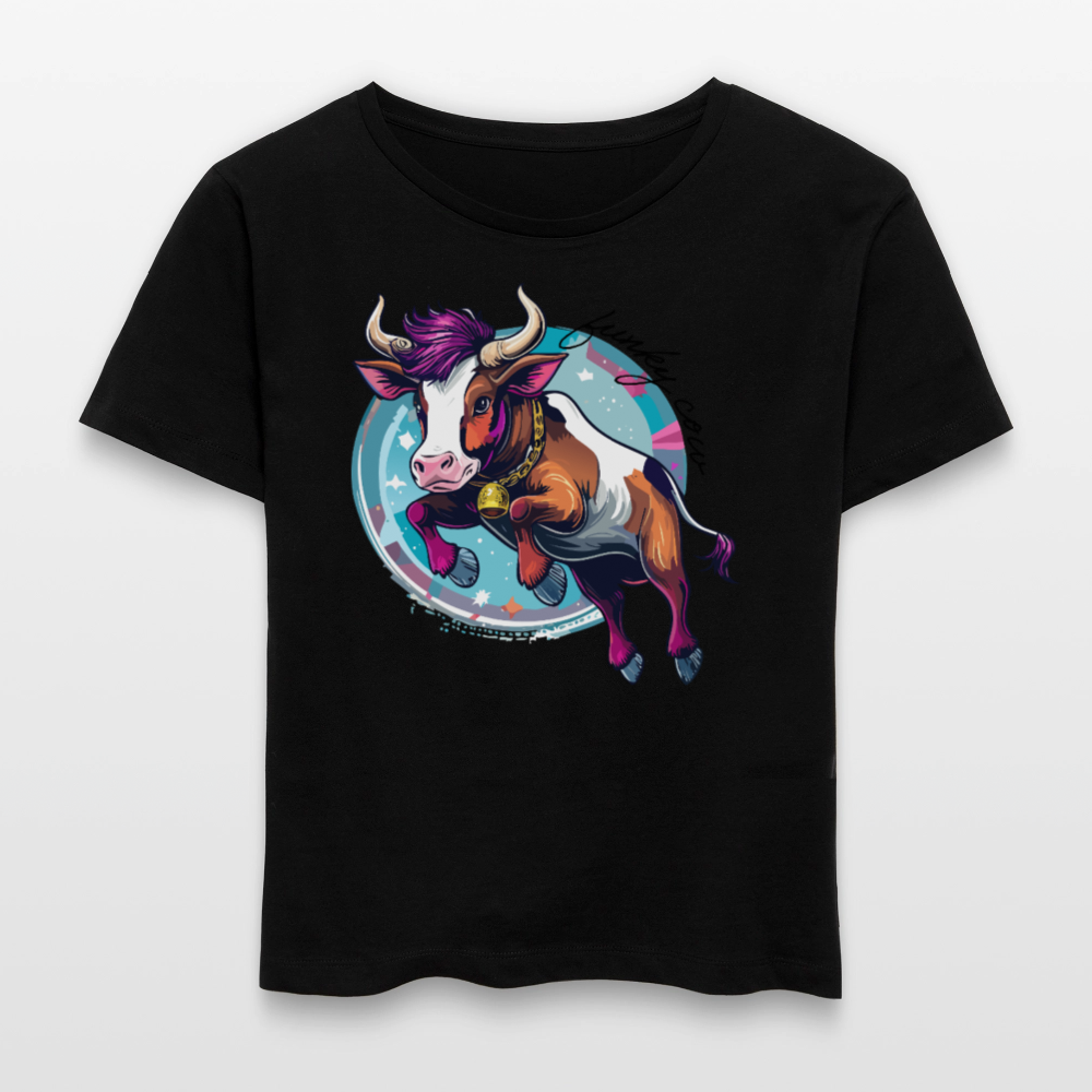 Frauen T-Shirt mit FUNKY COW PRINT - Schwarz