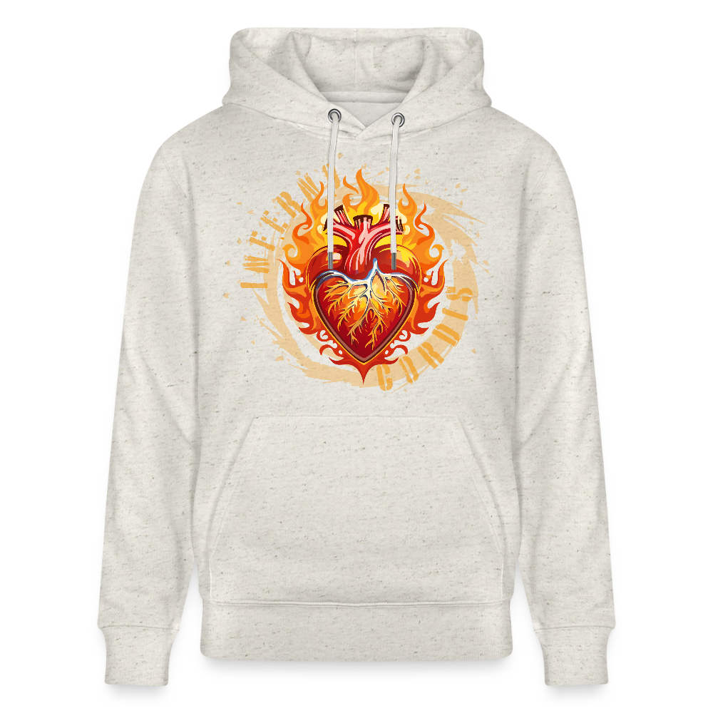Unisex Bio-Hoodie mit FEUERHERZ PRINT - Beige meliert
