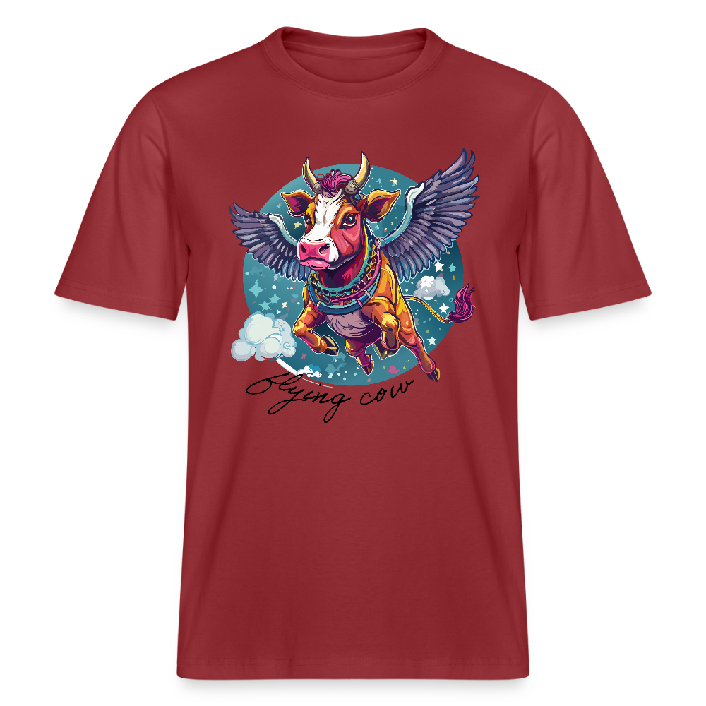Relaxed Fit Unisex Bio-T-Shirt mit FLYING COW PRINT Vorderseite - Erdrot