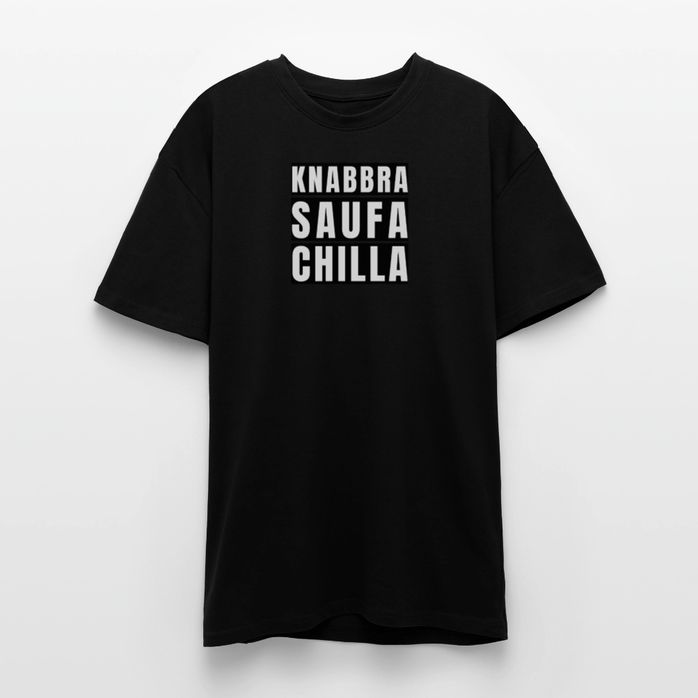 Heavy Oversize T-Shirt mit KNABBRA SAUFA CHILLA PRINT - Schwarz