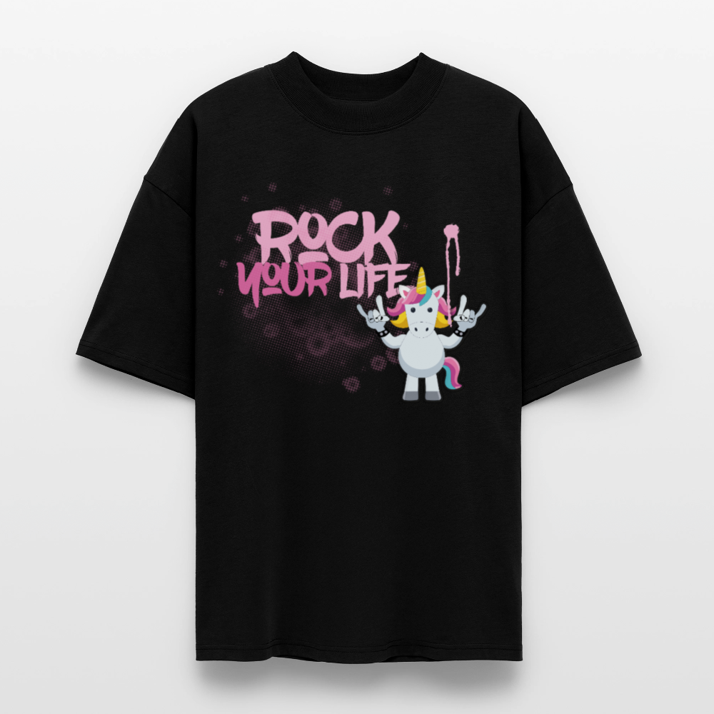 Oversized Unisex T-Shirt mit ROCK YOUR LIFE PRINT - Schwarz